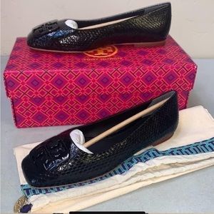 TORY BURCH women’s snakeskin effect appliqué GEORGIA’ BALLET ballerina shoes